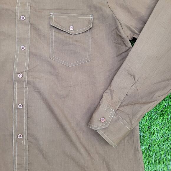 Vintage 70s Van-Cort MOD Button Shirt XL 24x30 Brown - Picture 9 of 12